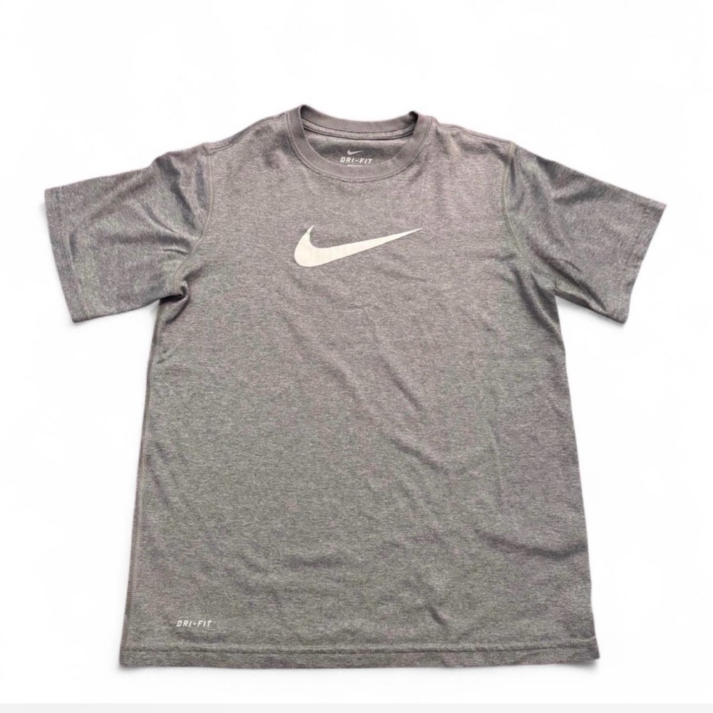 Nike Boys Dri-FIT Heather Grey Swoosh Graphic Tee - Medium